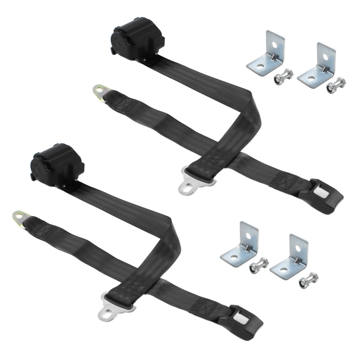 Black Retractable Bucket Seat Belt Kit with Bracketry for 1944-1952 Jeep Willys Standard 2 Point - 2 Belts