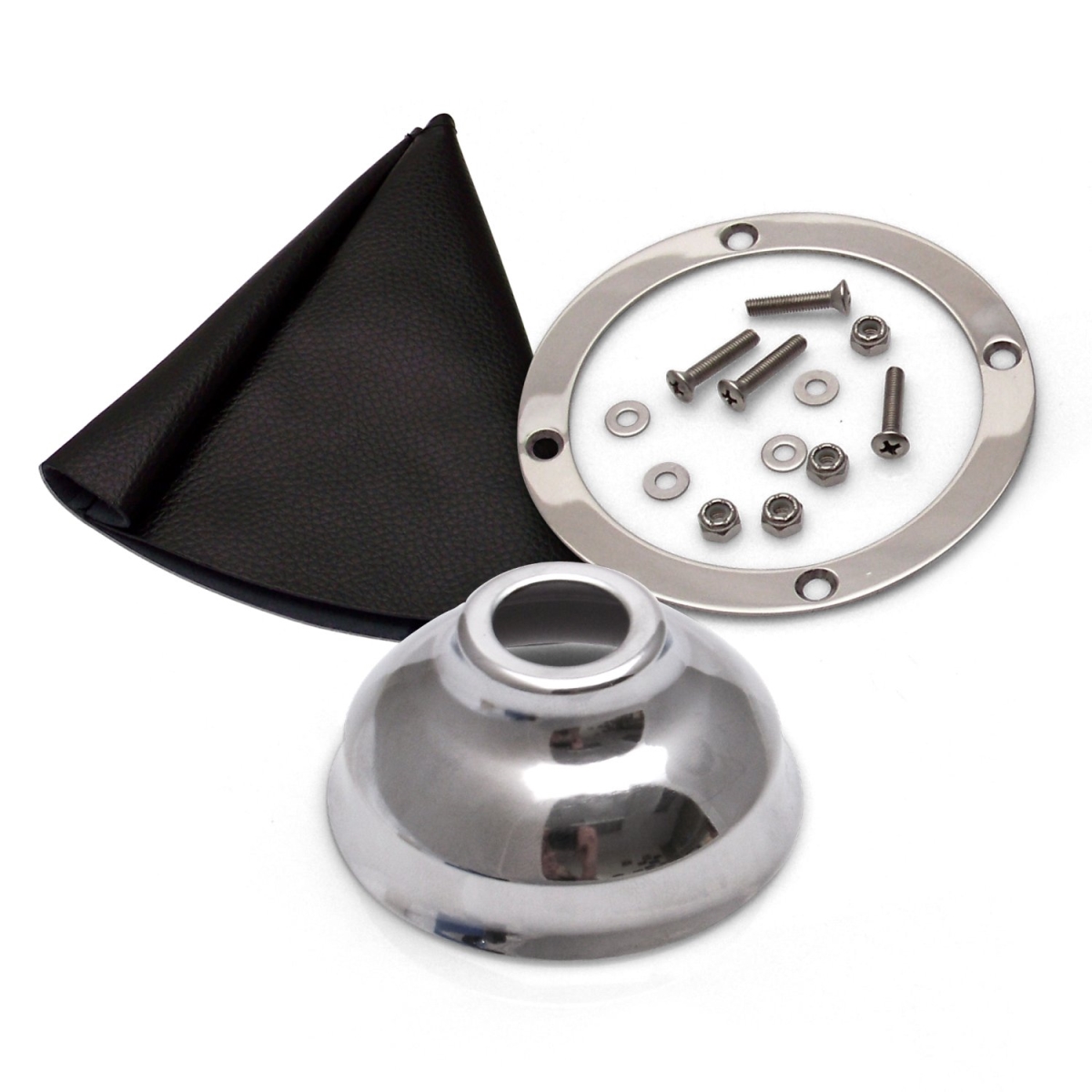 Vertical Shift or Emergency Brake Black Boot, Silver Ring & Cap