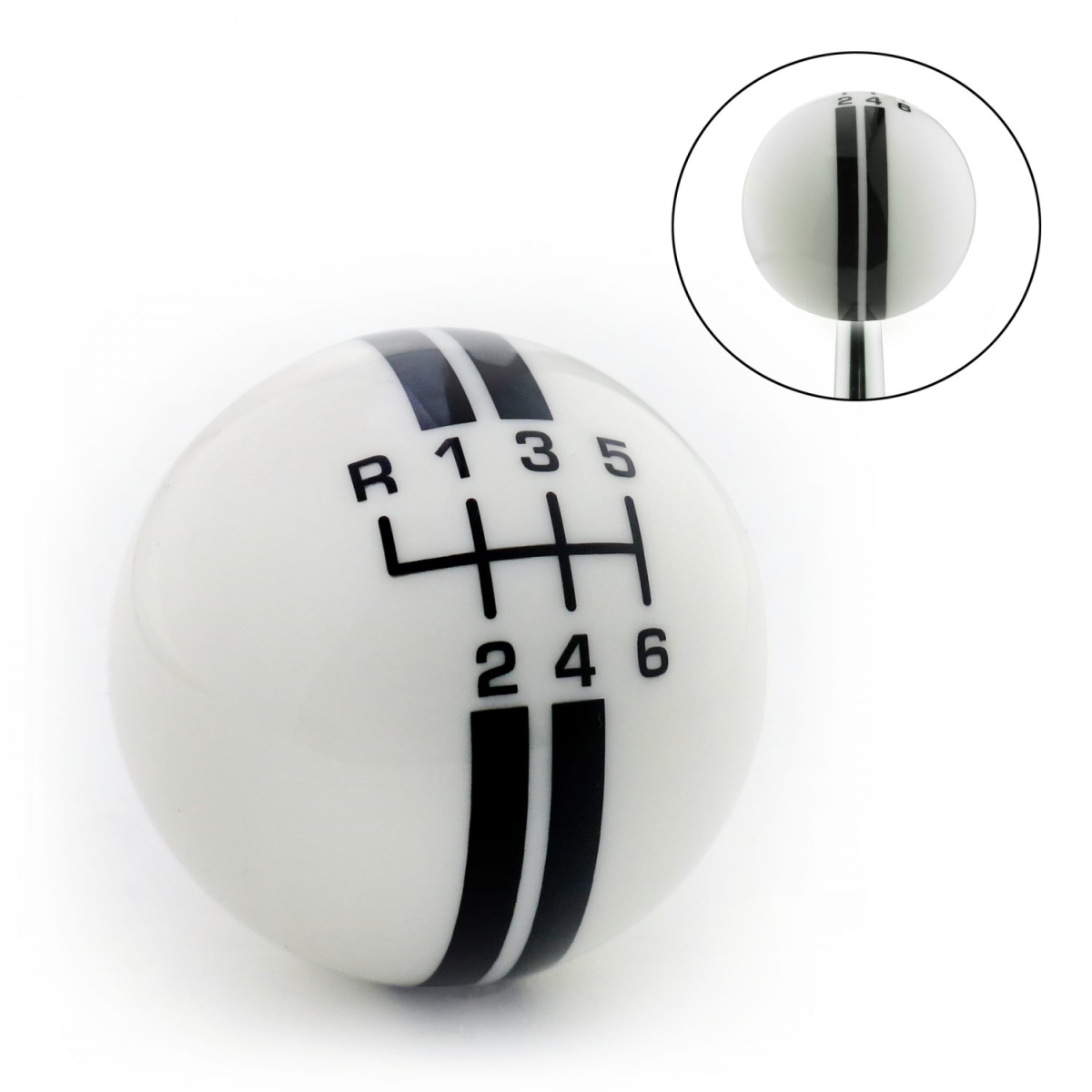 American Shifter  Black Rally Stripe 6 Speed Shift Pattern Ivory Shift Knob with M16 x 1.5 Insert