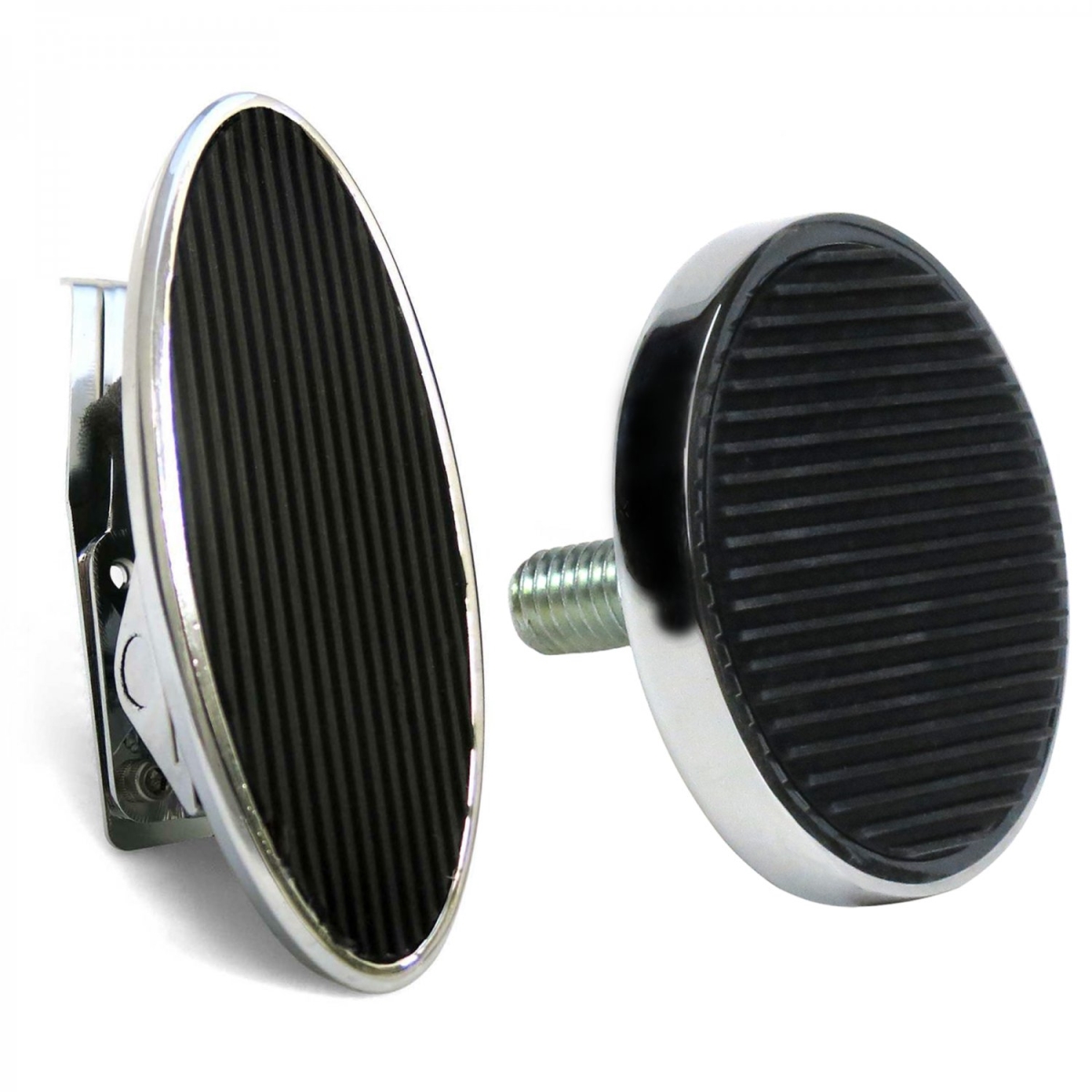 Oval Floor Mount Gas Pedal, Round Brake Pad - Chromed Billet