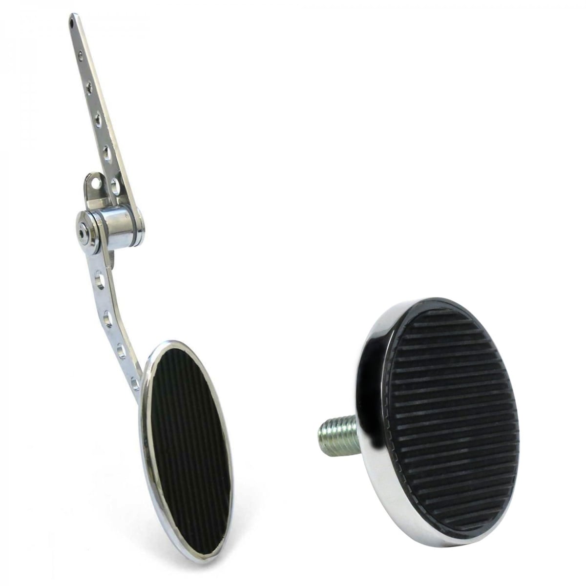 Oval Firewall Mount Gas Pedal, Round Brake Pad - Chromed Billet