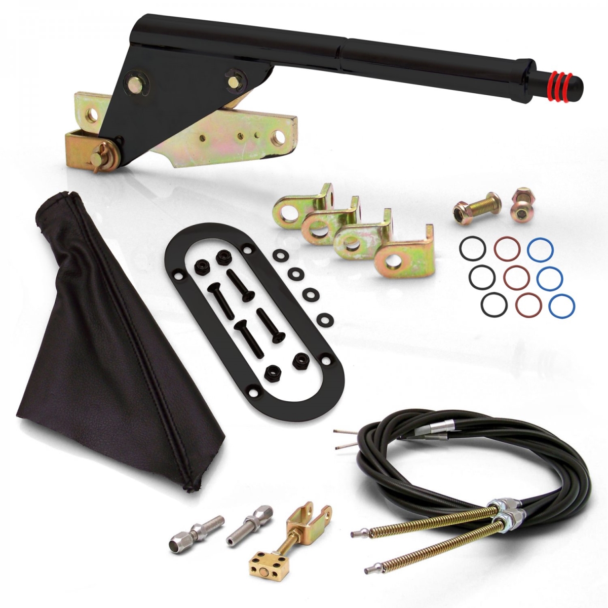 Floor Mount Emergency Parking Brake Boot Ring & Cable Kit, Black & Black