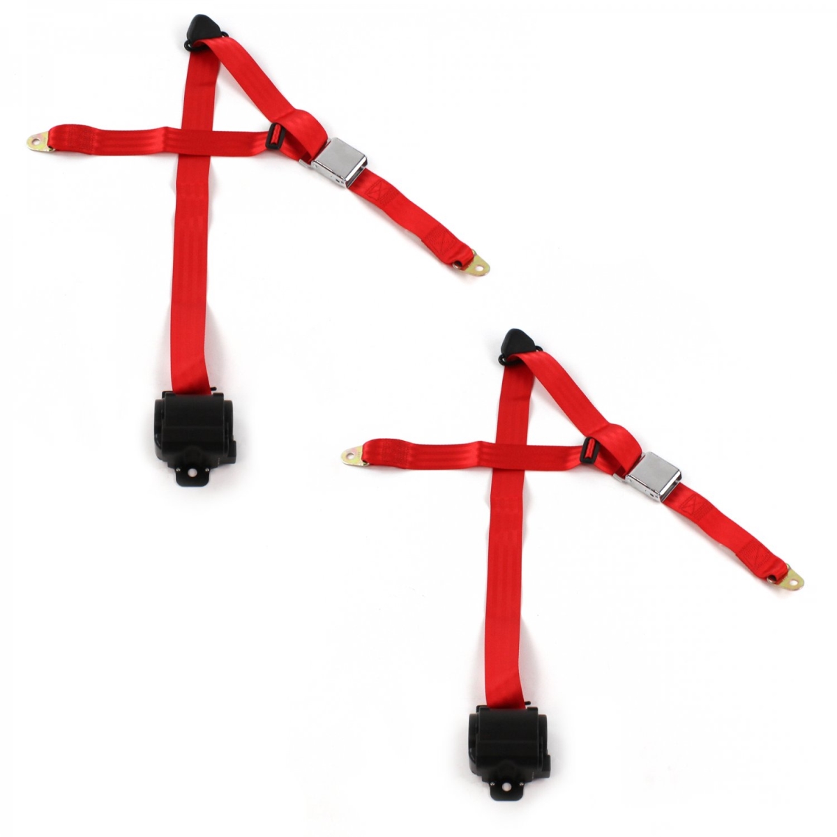Red Retractable Bucket Seat Belt Kit for 1980-1982 Ford Thunderbird Airplane 3 Point - 2 Belts