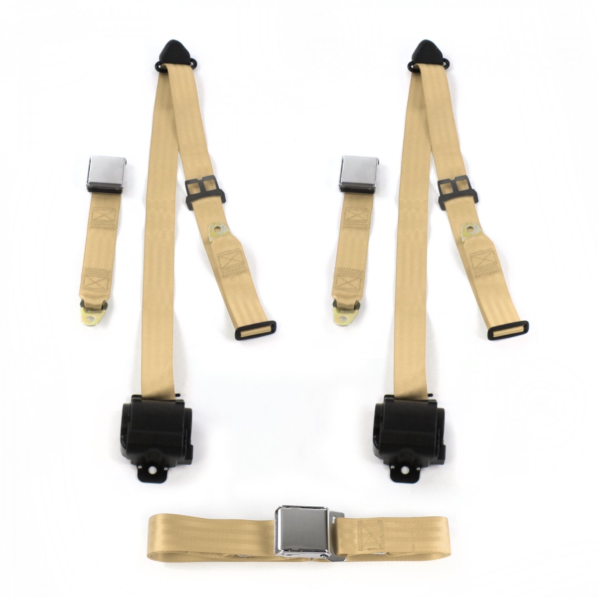Tan Retractable Bench Seat Belt Kit for 1961-1966 Ford Thunderbird Airplane 3 Point - 3 Belts