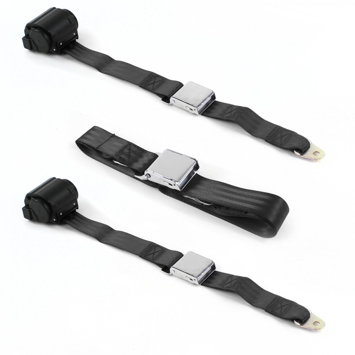 Black Retractable Bench Seat Belt Kit for 1966-1973 Jeep Commando Airplane 2 Point - 3 Belts