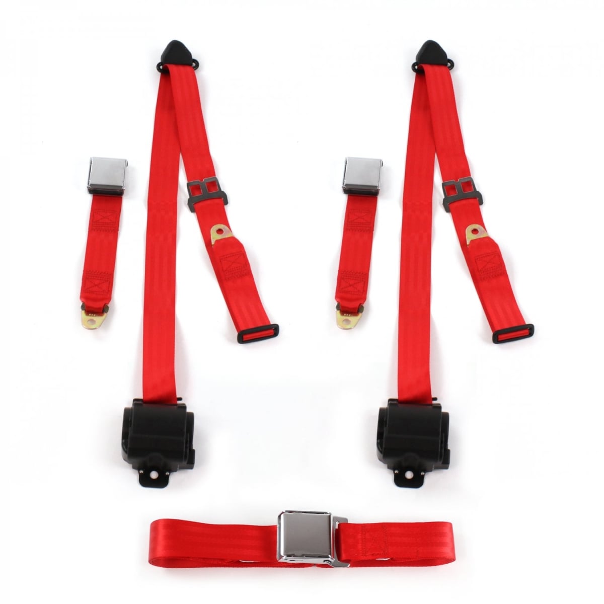 Red Retractable Bench Seat Belt Kit for 1954-1956 Buick Roadmaster Airplane 3 Point - 3 Belts