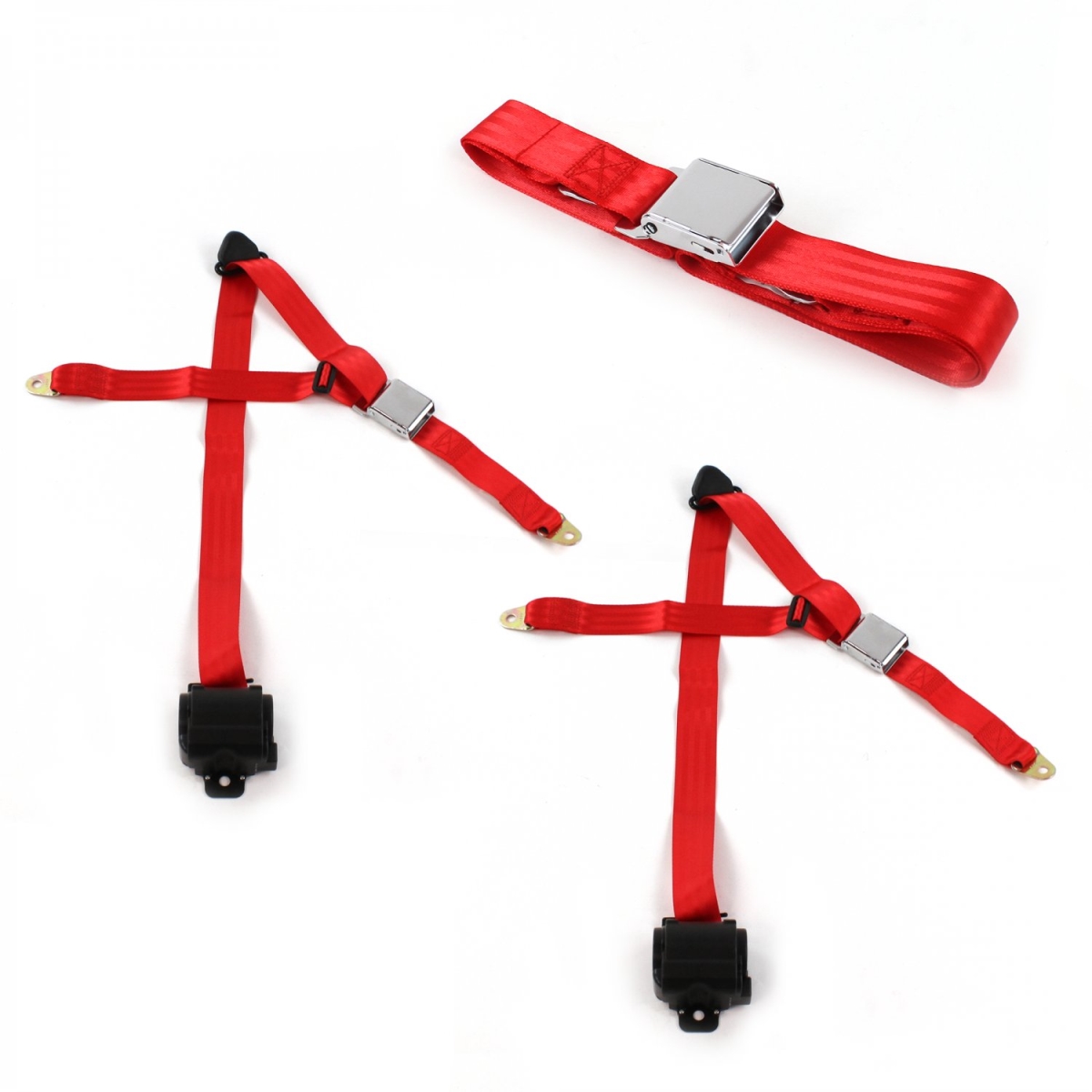 Red Retractable Bench Seat Belt Kit for 1968-1983 VW Type 1 Airplane 3 Point - 3 Belts