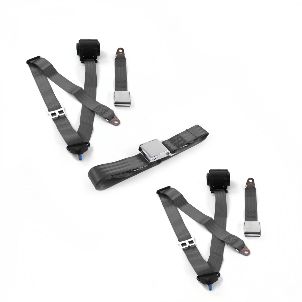 675653 3 Point Airplane Retractable Bench Seat Belt Kit with 3 Belts for 1978-1979 Ford Bronco, Charcoal