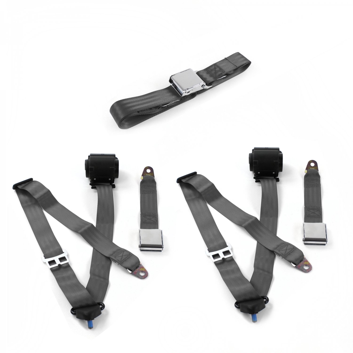 3 Point Airplane Retractable Bench Seat Belt Kit with 3 Belts for 1950-1954 Nash Rambler, Charcoal
