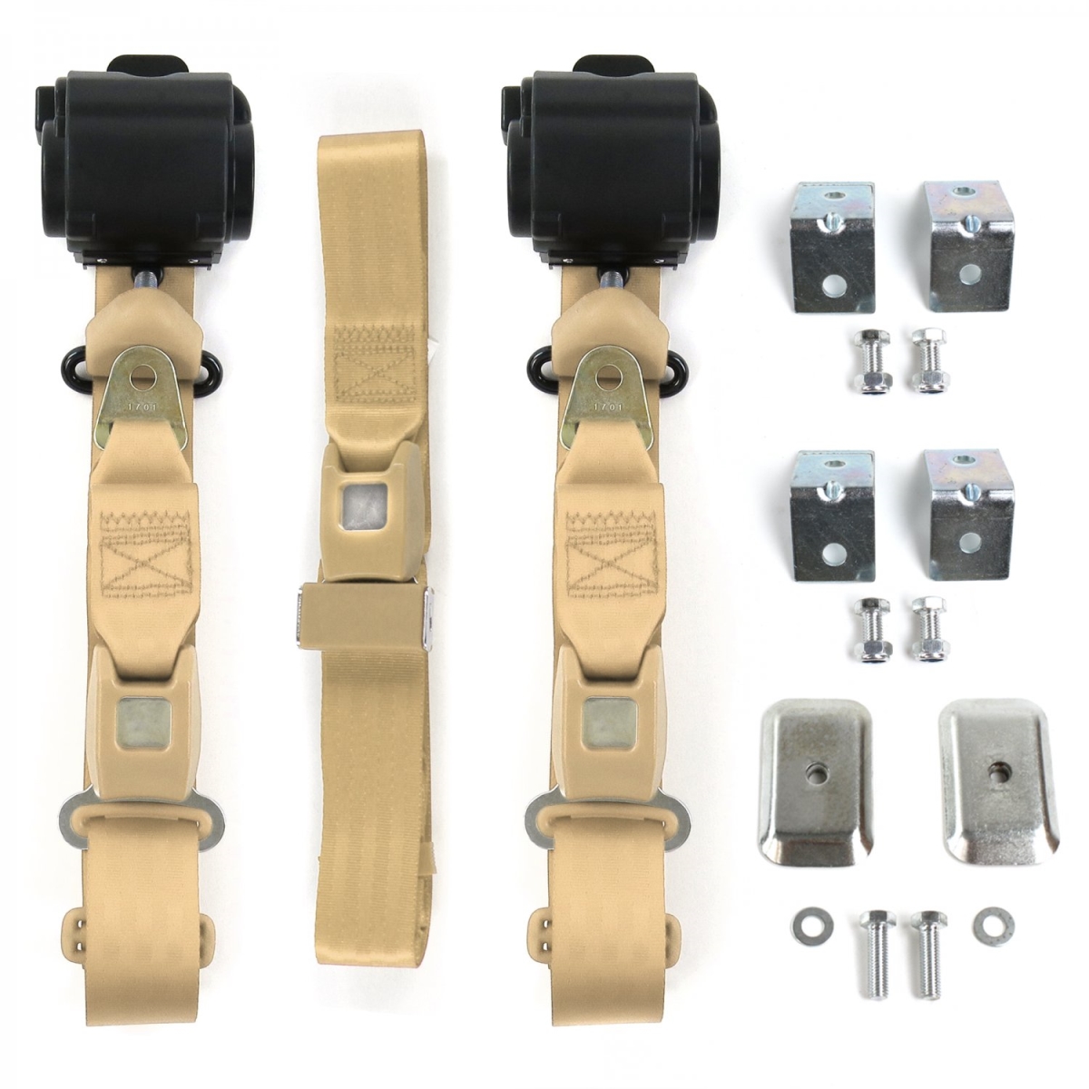 Tan Retractable Bench Seat Belt Kit with Bracketry for 1979-1987 AMC Eagle Standard 3 Point - 3 Belts