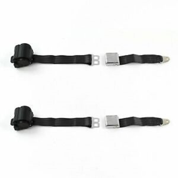 Black Retractable Bucket Seat Belt Kit with Bracketry for 1966-1967 Chevy II Airplane 2 Point - 2 Belts