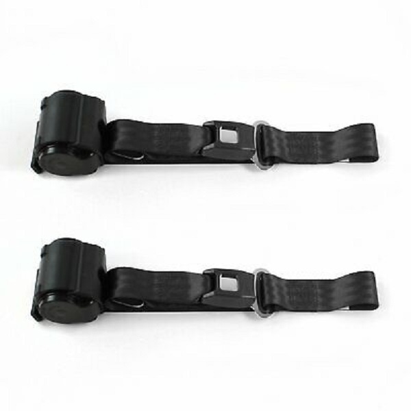 Black Retractable Bucket Seat Belt Kit with Bracketry for 1968-1969 Ford Fairlane Airplane 2 Point - 2 Belts