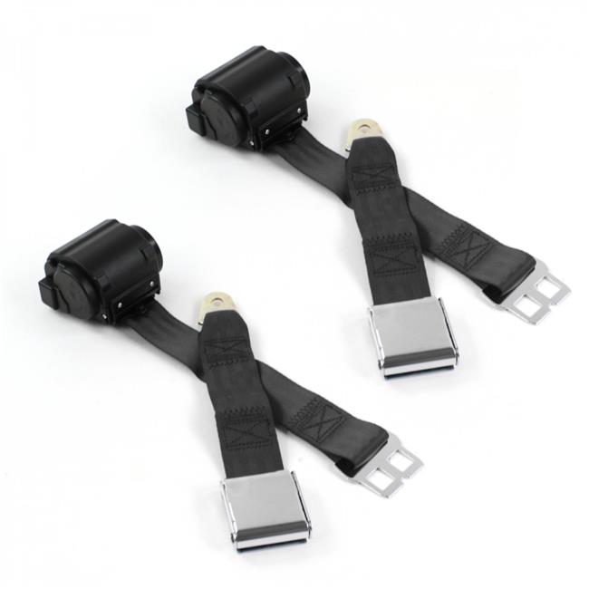 Black Retractable Bucket Seat Belt Kit with Bracketry for 1966-1977 Ford Bronco Airplane 2 Point - 2 Belts