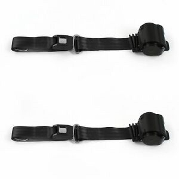 Black Retractable Bucket Seat Belt Kit with Bracketry for 1962-1980 Triumph Spitfire Airplane 2 Point - 2 Belts