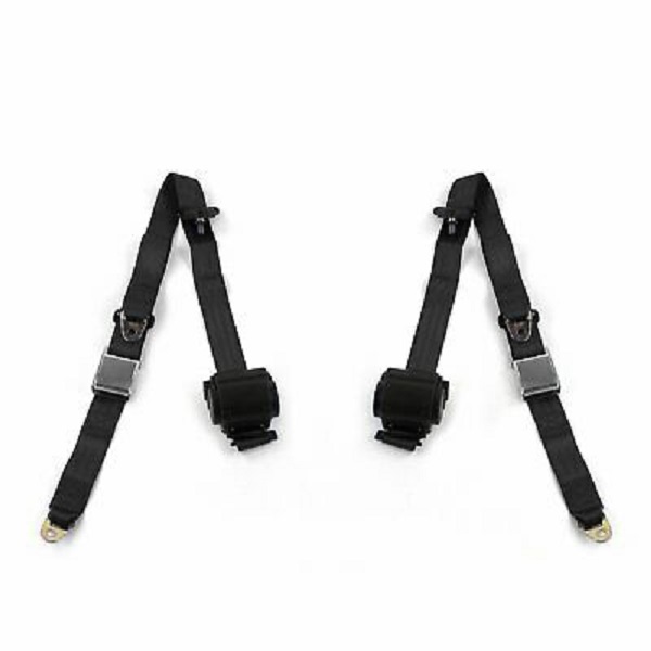 Black Retractable Bucket Seat Belt Kit with Bracketry for 1963-1991 Jeep Wagoneer Airplane 2 Point - 2 Belts