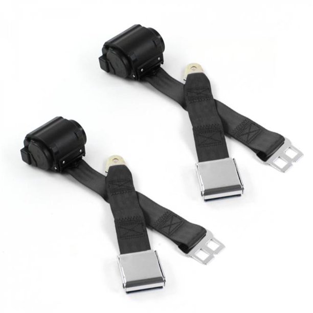 Black Retractable Bucket Seat Belt Kit with Bracketry for 1966-1973 Jeep Commando Airplane 2 Point - 2 Belts