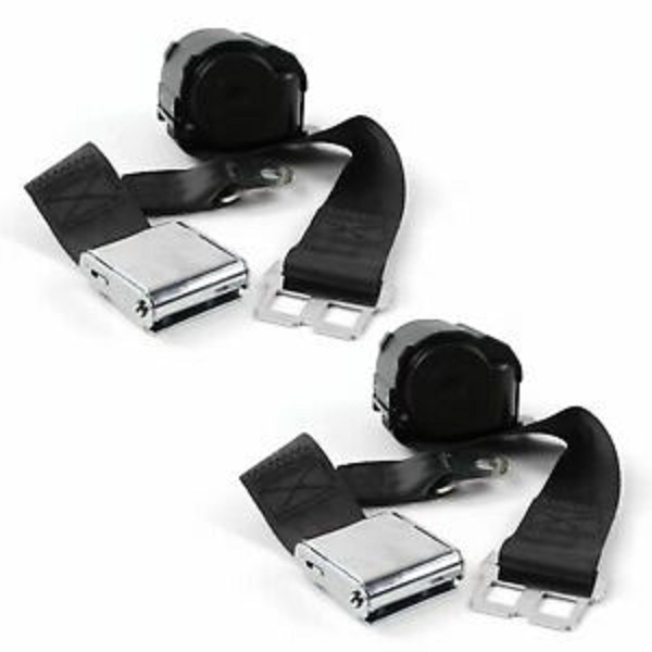 Black Retractable Bucket Seat Belt Kit with Bracketry for 1968-1983 VW Type 1 Airplane 2 Point - 2 Belts