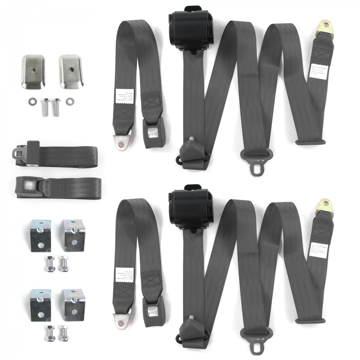 Charcoal Retractable Bench Seat Belt Kit with Bracketry for 1971-1976 Chevy Impala Standard 3 Point - 3 Belts