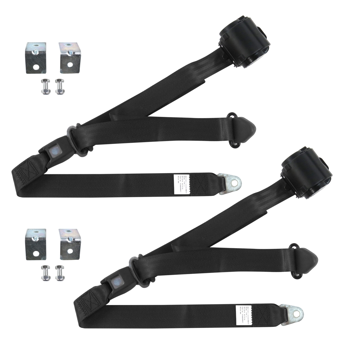 Black Retractable Bucket Seat Belt Kit with Bracketry for 1974-1978 Ford Mustang Standard 3 Point - 2 Belts