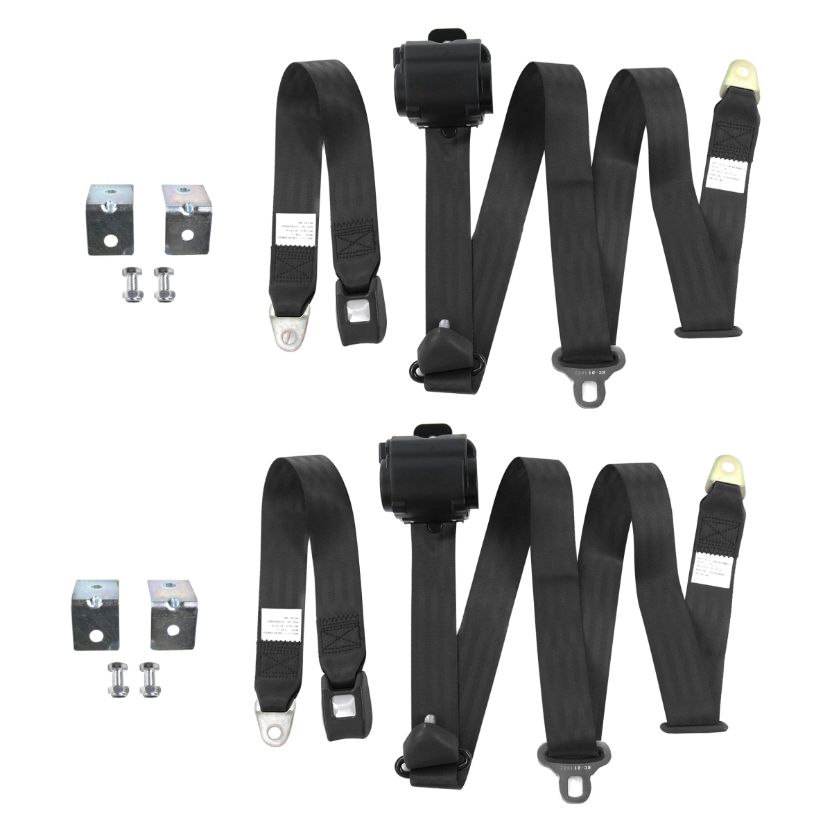 696405 Black Retractable Bucket Seat Belt Kit with Bracketry for 1988-1998 Chevy Truck Standard 3 Point - 2 Belts