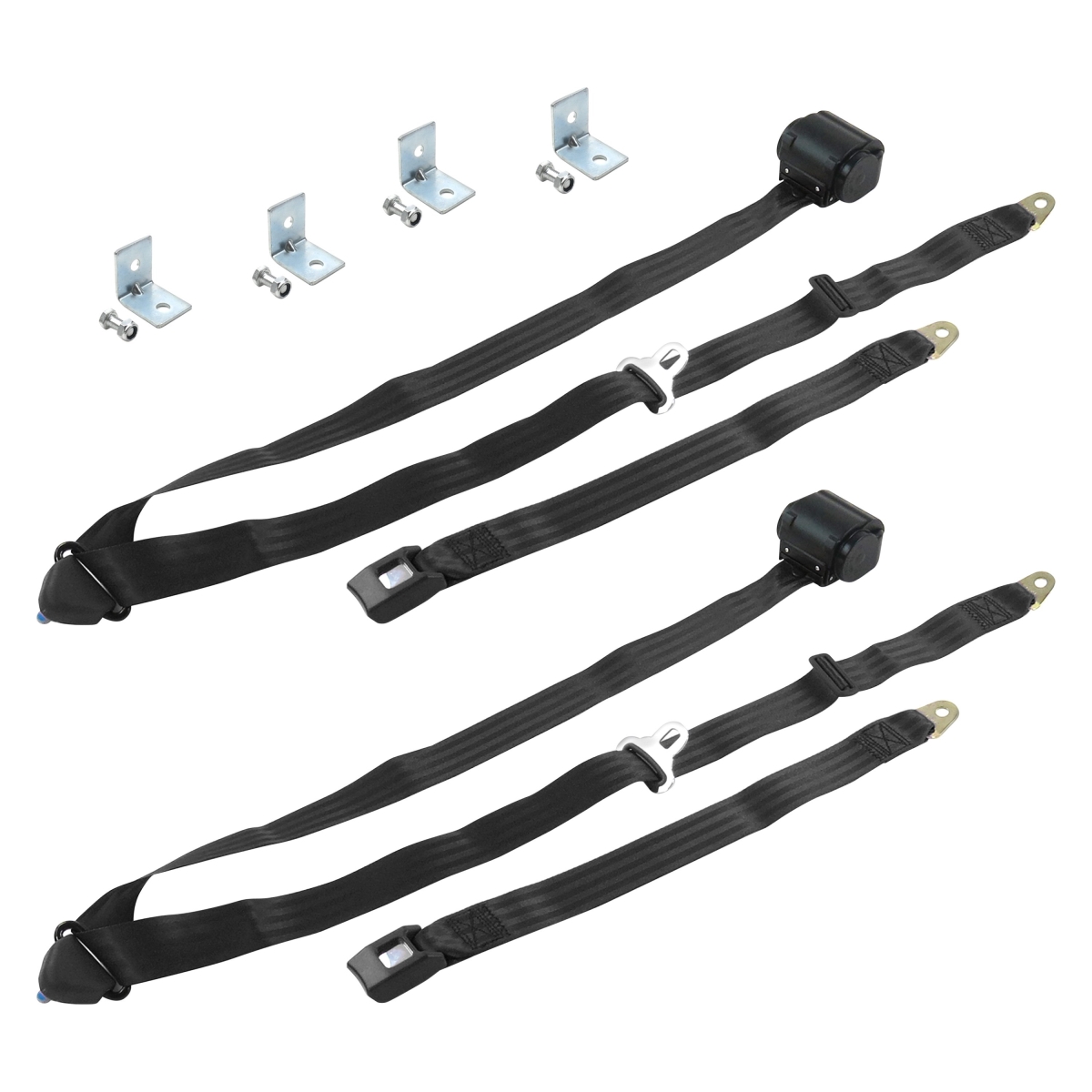 Black Retractable Bucket Seat Belt Kit with Bracketry for 1961-1966 Ford Thunderbird Standard 3 Point - 2 Belts