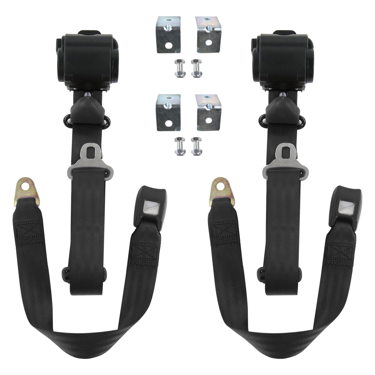 Black Retractable Bucket Seat Belt Kit with Bracketry for 1985-1992 Jeep Comanche Standard 3 Point - 2 Belts