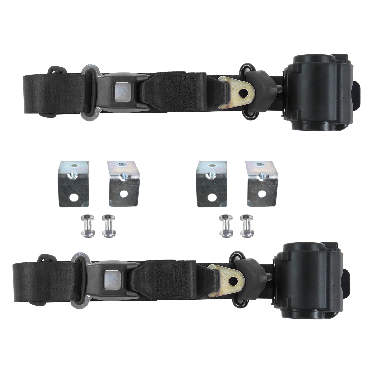 Black Retractable Bucket Seat Belt Kit with Bracketry for 1979-1987 AMC Eagle Standard 3 Point - 2 Belts