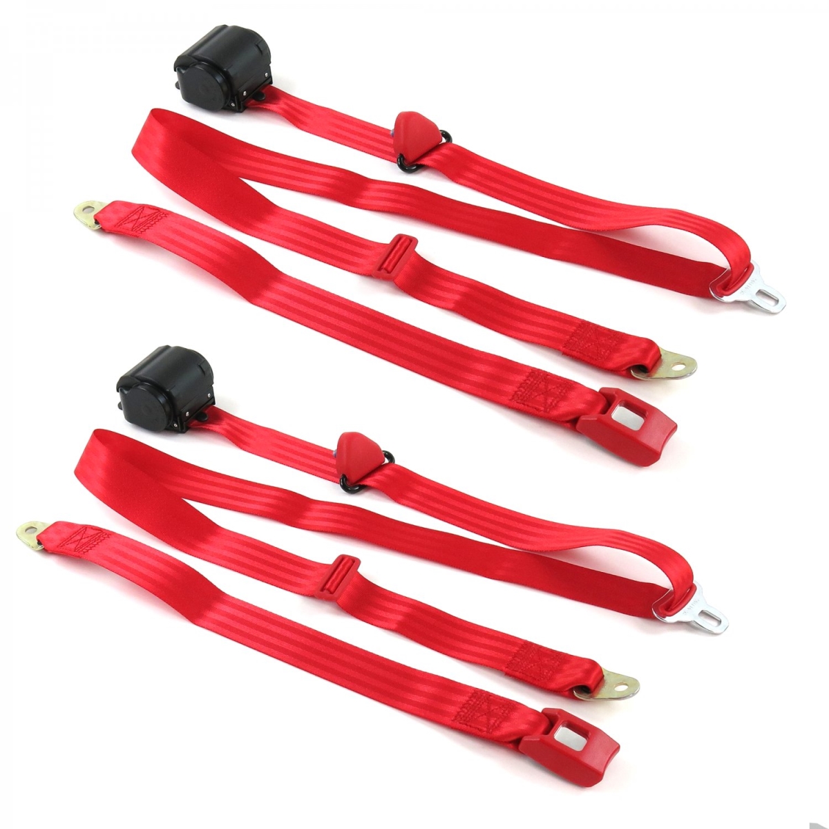 Red Retractable Bucket Seat Belt Kit for 1933-1934 Model C Ford Standard 3 Point - 2 Belts