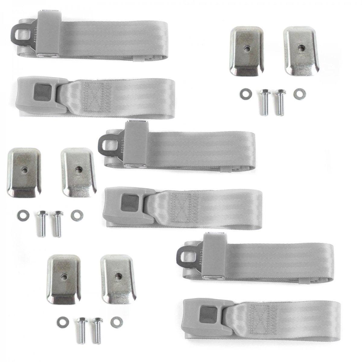 Gray & Grey Lap Bench Seat Belt Kit with Bracketry for 1982-1994 Chevy Cavalier Standard 2 Point - 3 Belts