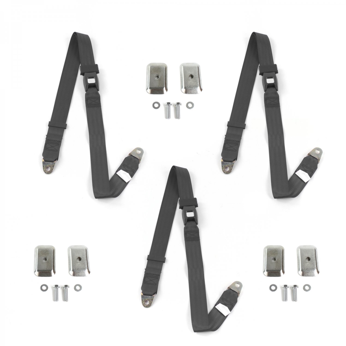 Charcoal Lap Bench Seat Belt Kit with Bracketry for 1978-1979 Ford Bronco Standard 2 Point - 3 Belts