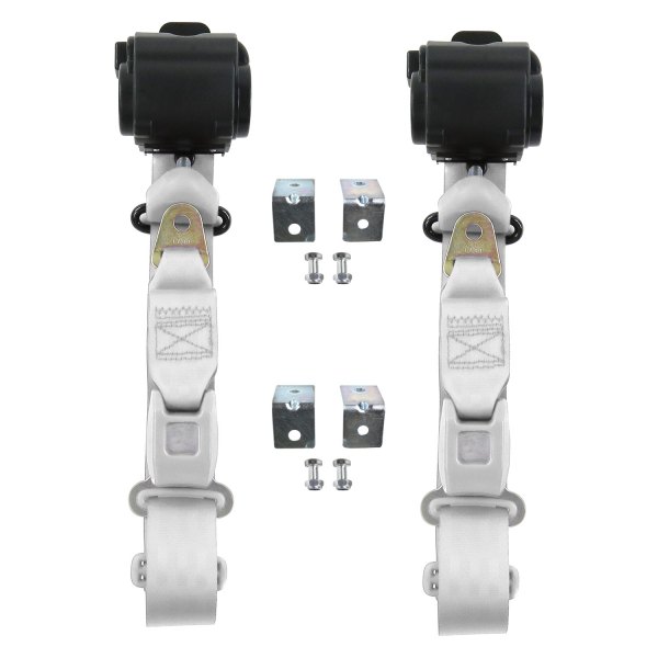 3 Point Standard Retractable Bucket Seat Belt Kit with Bracketry & 2 Belts for 1960-1969 Chevy Corvair, Gray