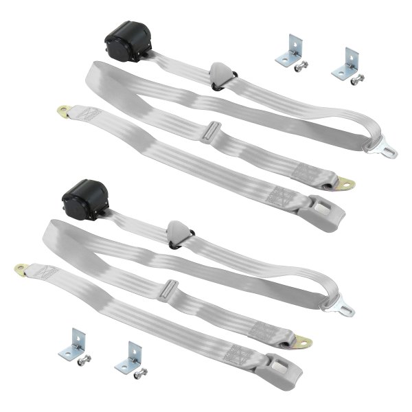 3 Point Standard Retractable Bucket Seat Belt Kit with Bracketry & 2 Belts for 1988-1998 Chevy Truck, Gray