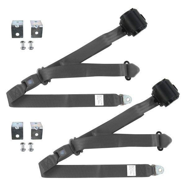 3 Point Standard Retractable Bucket Seat Belt Kit with Bracketry & 2 Belts for 1953-1970 Jeep CJ & DJ, Charcoal