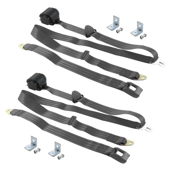 3 Point Standard Retractable Bucket Seat Belt Kit with Bracketry & 2 Belts for 1935-1941 Ford Truck, Charcoal
