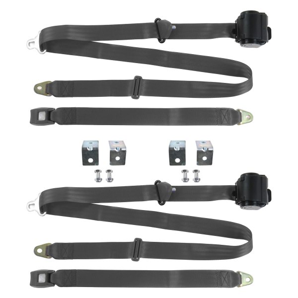 3 Point Standard Retractable Bucket Seat Belt Kit with Bracketry & 2 Belts for 1947-1952 VW Type 1 Split, Charcoal