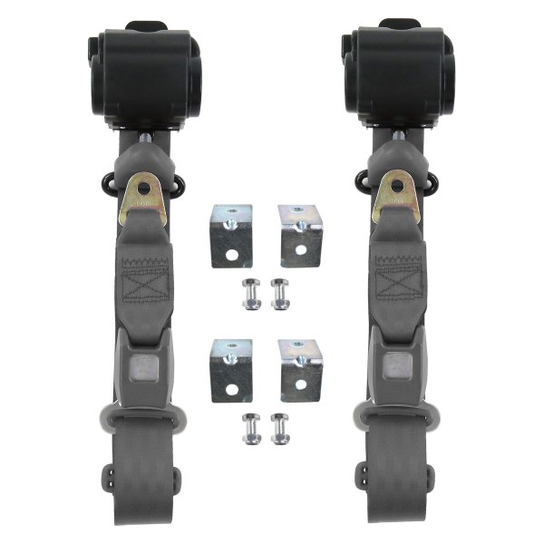 3 Point Standard Retractable Bucket Seat Belt Kit with Bracketry & 2 Belts for 1963-1966 Chevy Truck, Charcoal