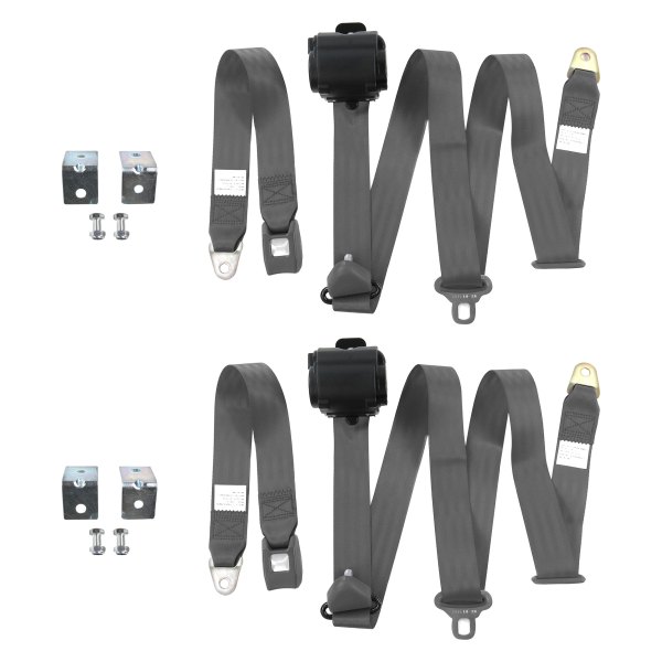 3 Point Standard Retractable Bucket Seat Belt Kit with Bracketry & 2 Belts for 1987-1996 Jeep Wrangler, Charcoal