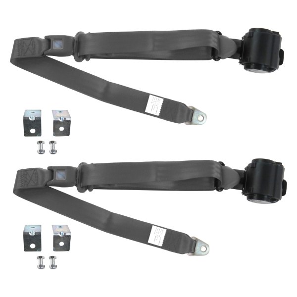 3 Point Standard Retractable Bucket Seat Belt Kit with Bracketry & 2 Belts for 1982-1994 Chevy Cavalier, Charcoal