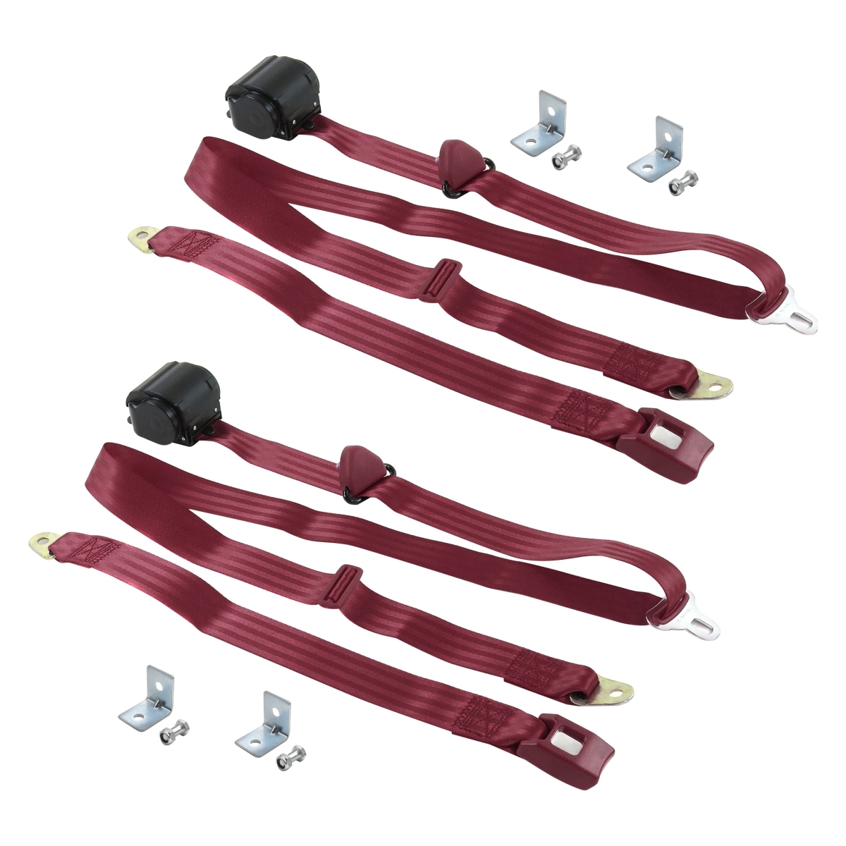 Burgandy Retractable Bucket Seat Belt Kit with Bracketry for 1985-1992 Jeep Comanche Standard 3 Point - 2 Belts