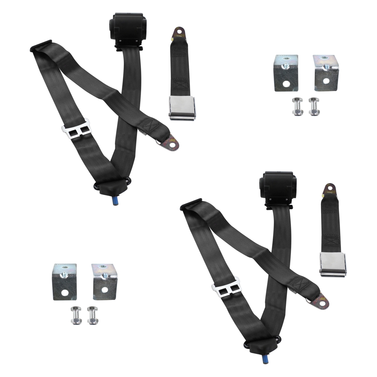 Black Retractable Bucket Seat Belt Kit with Bracketry for 1971-1978 AMC Matador Airplane 3 Point - 2 Belts