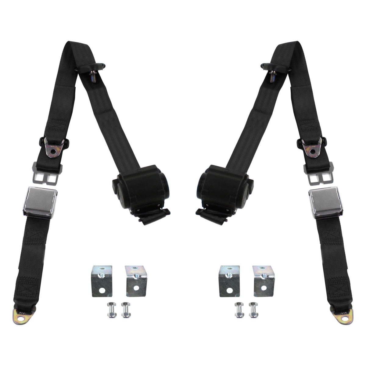 Black Retractable Bucket Seat Belt Kit with Bracketry for 1979-1987 AMC Eagle Airplane 3 Point - 2 Belts