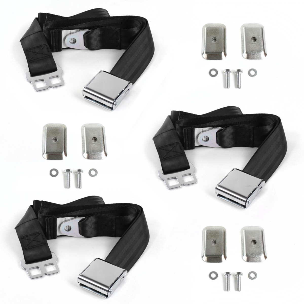 Black Lap Bench Seat Belt Kit with Bracketry for 1968-1983 VW Type 1 Airplane 2 Point - 3 Belts