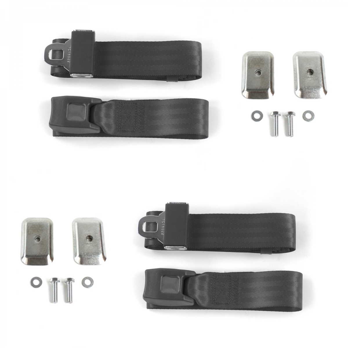 Charcoal Lap Bucket Seat Belt Kit with Bracketry for 1935-1940 Ford Standard 2 Point - 2 Belts