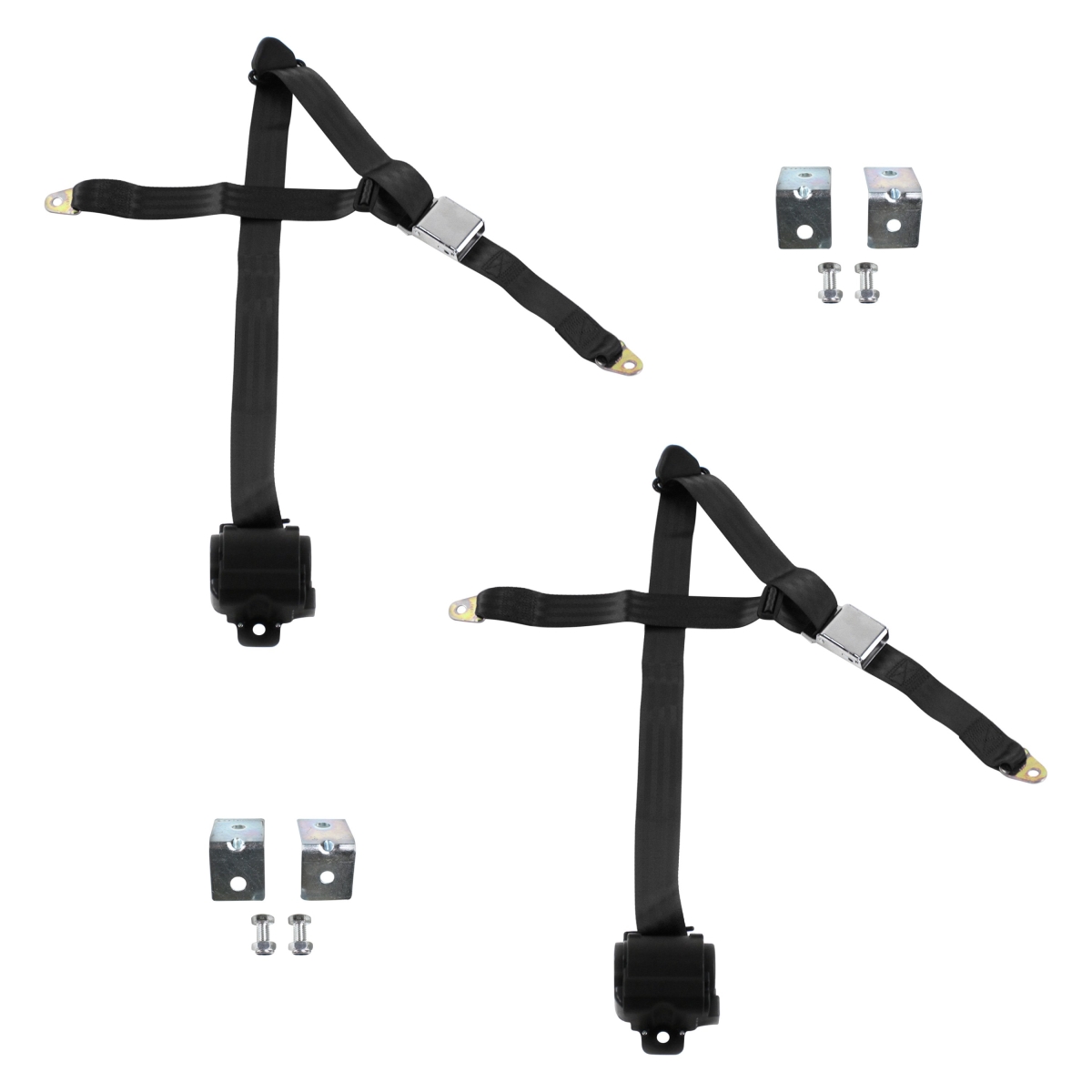 Black Retractable Bucket Seat Belt Kit with Bracketry for 1968-1983 VW Type 1 Airplane 3 Point - 2 Belts