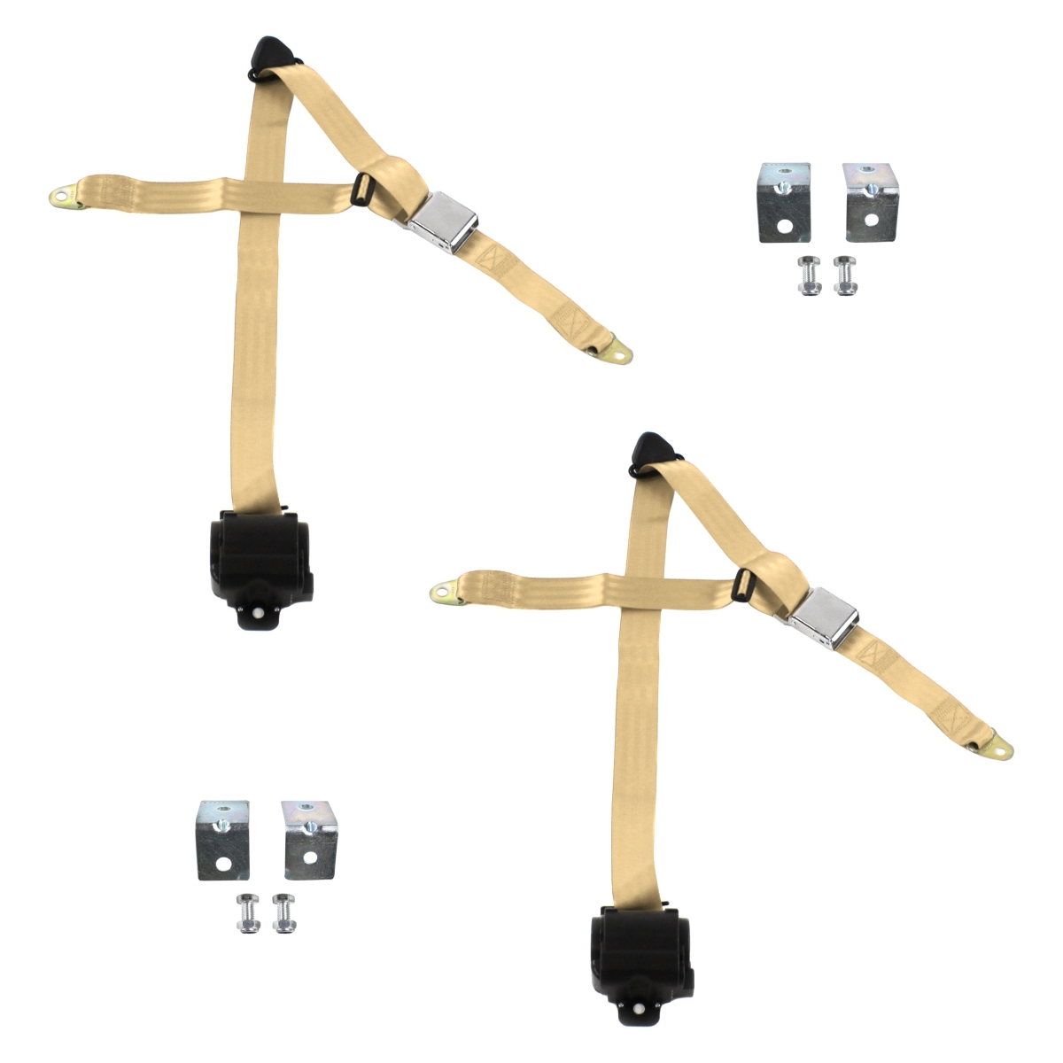 Tan Retractable Bucket Seat Belt Kit with Bracketry for 1977-1979 Ford Thunderbird Airplane 3 Point - 2 Belts