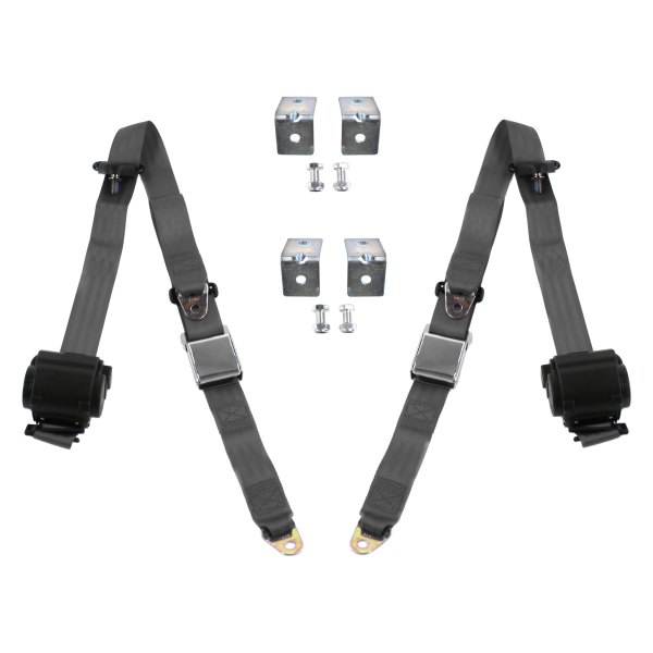 3 Point Airplane Retractable Bucket Seat Belt Kit with Bracketry & 2 Belts for 1950-1954 Nash Rambler, Charcoal