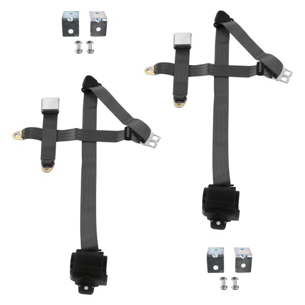 3 Point Airplane Retractable Bucket Seat Belt Kit with Bracketry & 2 Belts for 1973-1991 Chevy FS Blazer, Charcoal