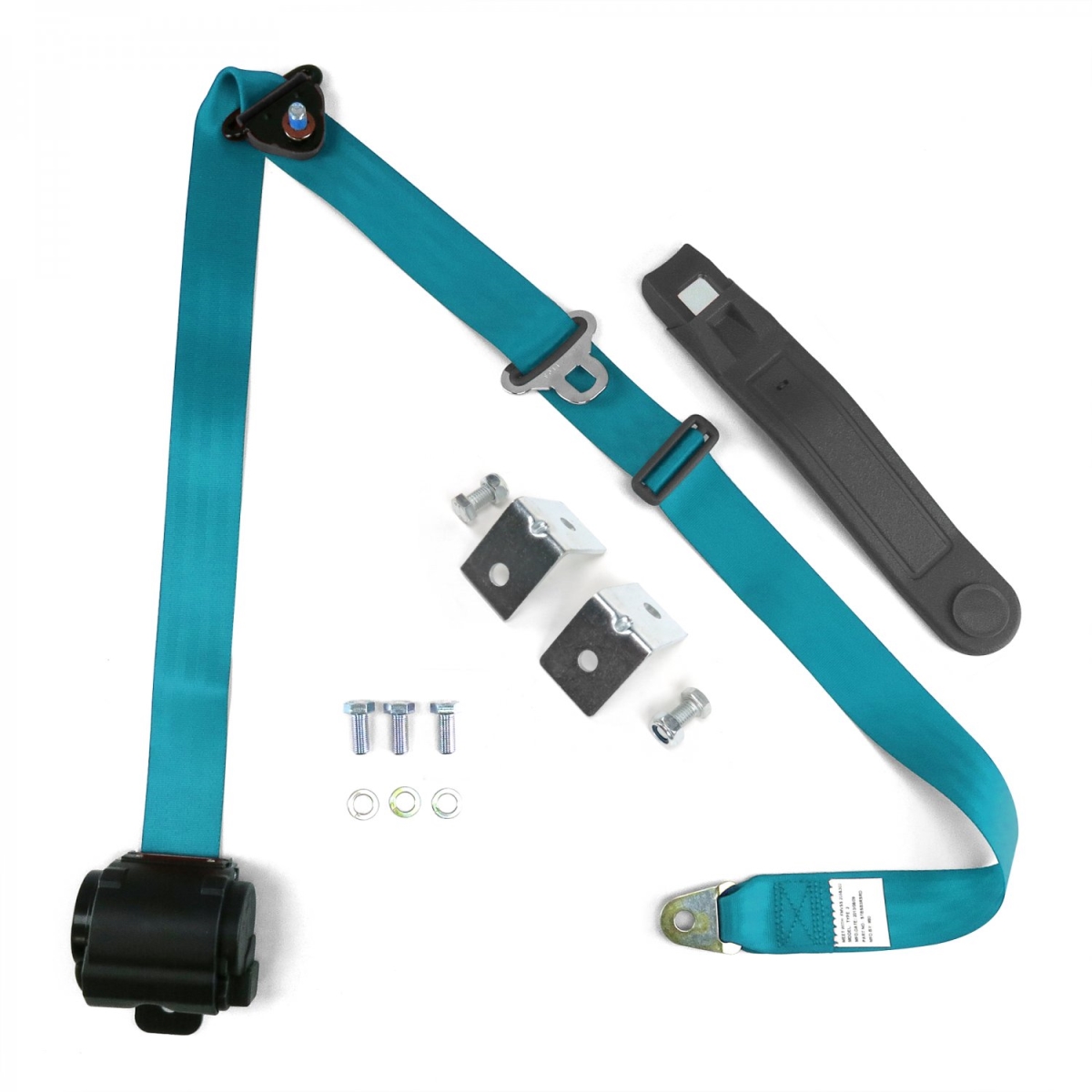 3 Point Blue Retractable Seat Belt with Angled Mounting Brackets & Standard Buckle