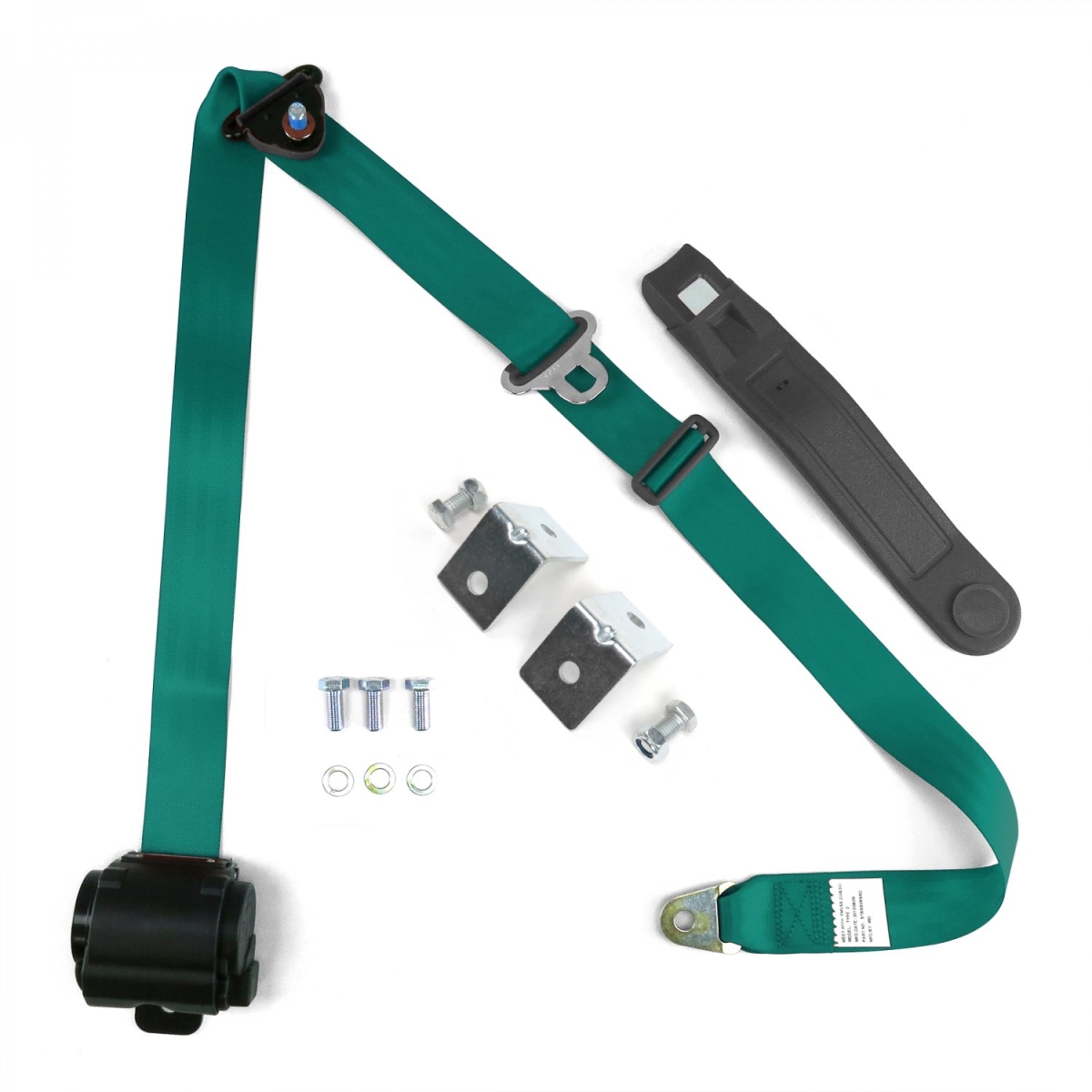 312012 3 Point Aqua Retractable Seat Belt with Angled Mounting Brackets & Standard Buckle