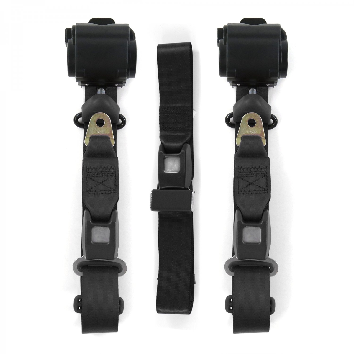 3 Point Standard Retractable Bench Seat Belt Kit with 3 Belts for 1968-1974 Chevy Nova, Black
